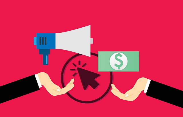 illustration of click advertising with bullhorn and dollar bill